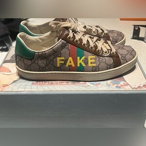 $680 Gucci “NOT FAKE” ace low top monogram sneakers 36.5 636359